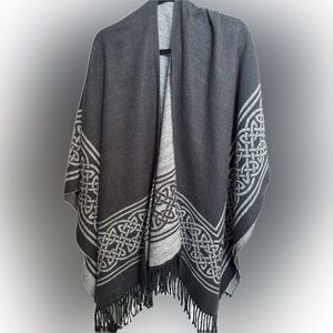 Celtic Knot Shawl Wrap Open Front Poncho Cape One Size Reversible Soft